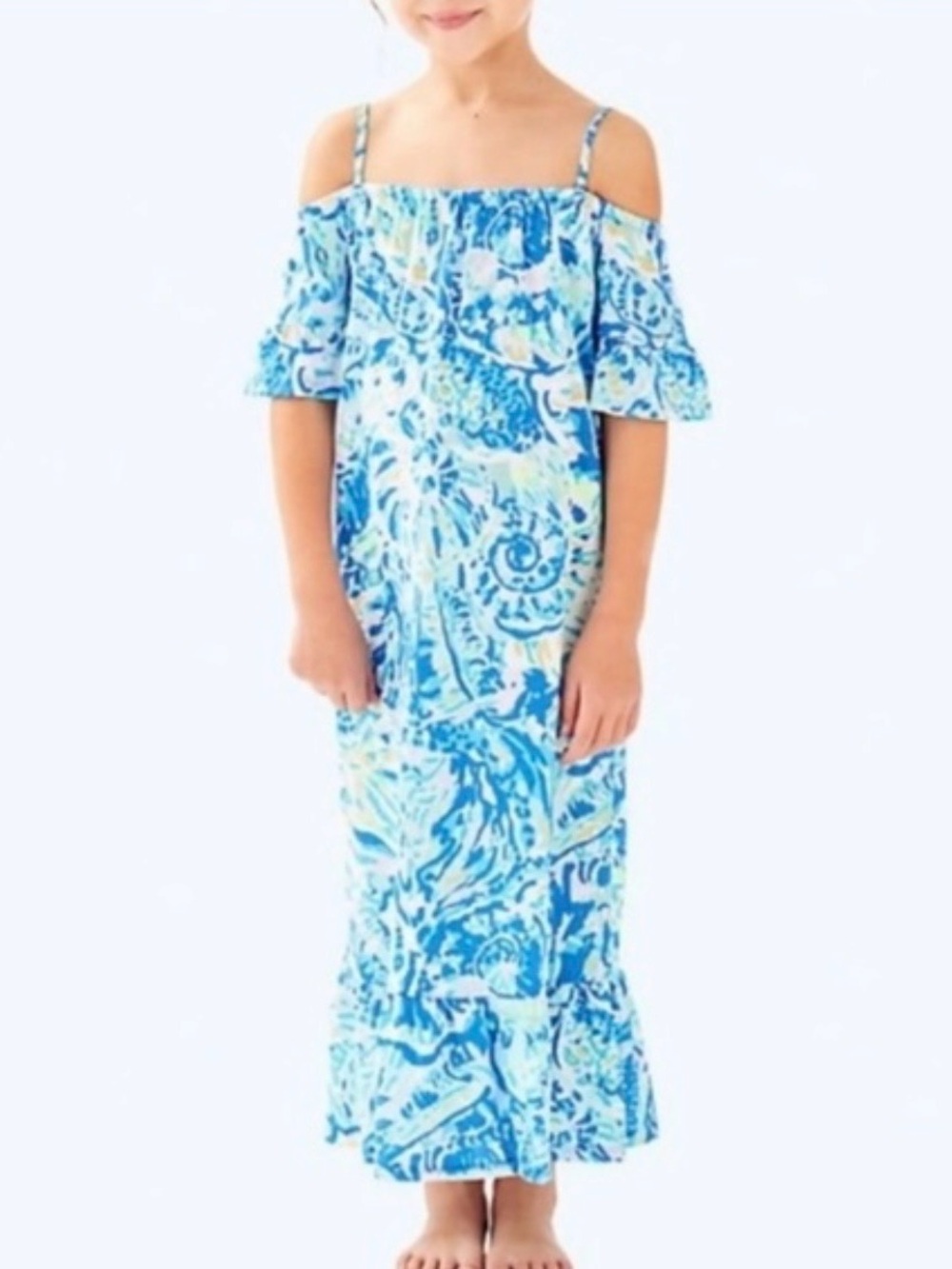 Lilly Pulitzer Girls Clary Maxi Dress in Bennett Blue Salty seas M